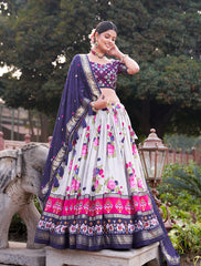 GALGOTO - Premium Tusser Silk Floral Print Lehenga Choli Set | Stitched Ethnic Wear