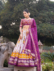 GALGOTO - Premium Tusser Silk Floral Print Lehenga Choli Set | Stitched Ethnic Wear