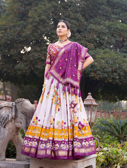 GALGOTO - Premium Tusser Silk Floral Print Lehenga Choli Set | Stitched Ethnic Wear