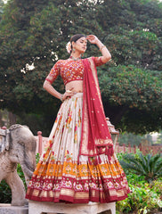 GALGOTO - Premium Tusser Silk Floral Print Lehenga Choli Set | Stitched Ethnic Wear