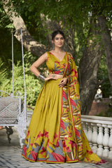 Premium Tusser Silk Floral Print Lehenga Choli - Stitched Ethnic Wear with Dupatta