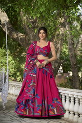 Premium Tusser Silk Floral Print Lehenga Choli - Stitched Ethnic Wear with Dupatta