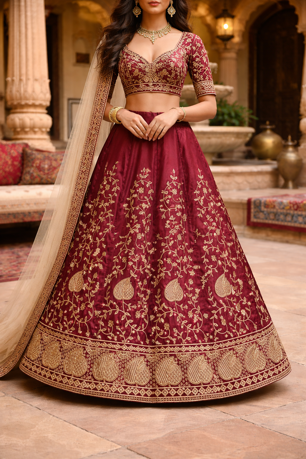 SIYA - Premium Cotton Blend Embroidery Lehenga Choli Set | Designer Bridal Wear